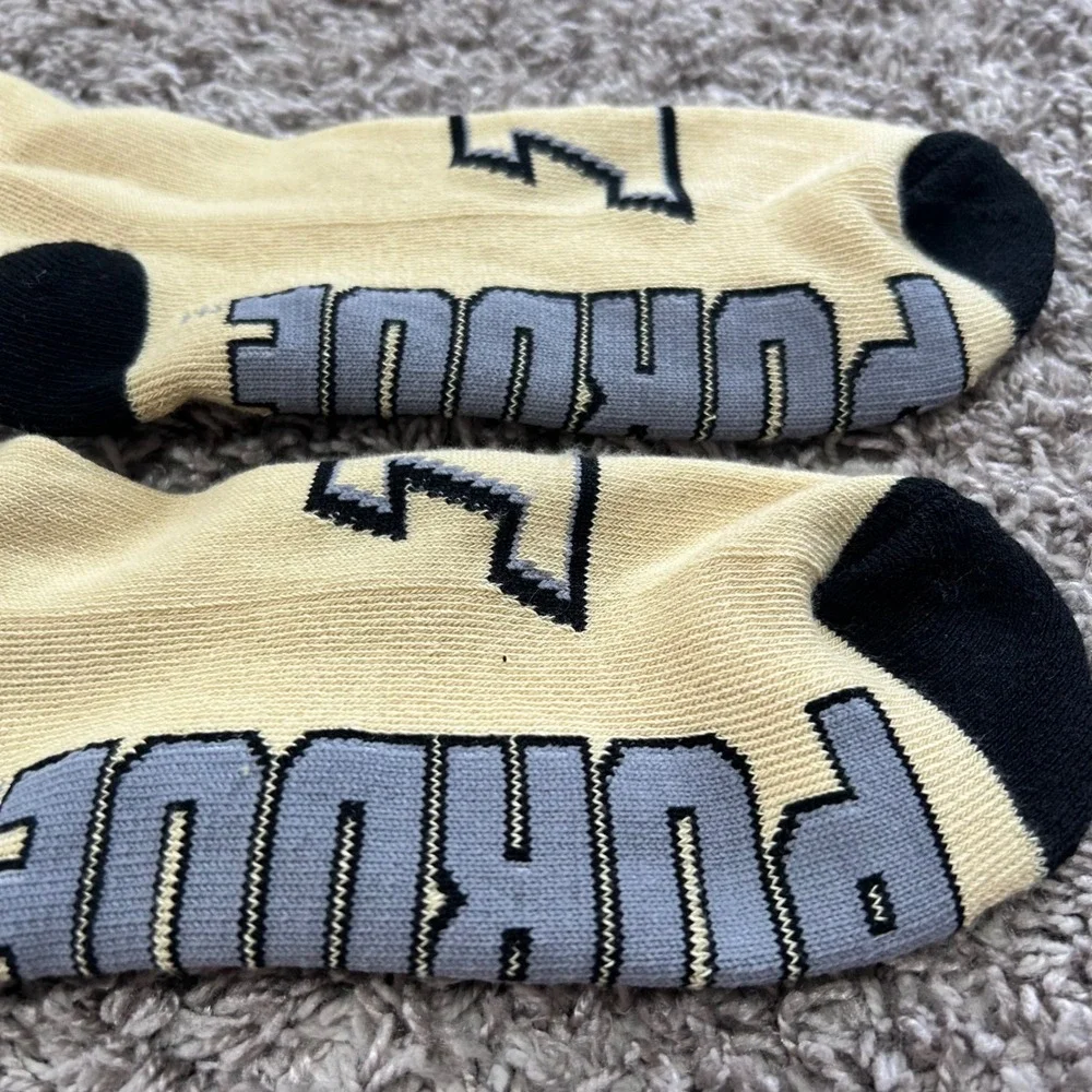 Purdue Boilermakers NCAA‎ Crew Socks Gold Black Grey Logo Mens Womens One Size